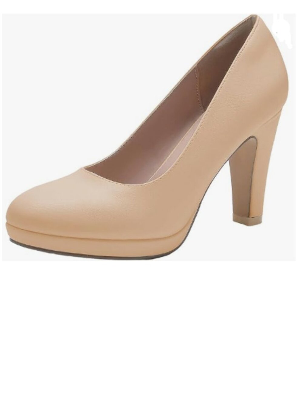 miss left Apricot Low Platform Chunky High Heel Slip On Closed Round Toe Pump
